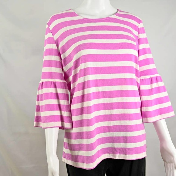 Pink Stripes Crew Neck Top Bell Sleeve S Jones New York - Picture 5 of 5